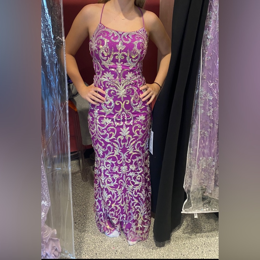 Purple and Silver Sequence Prom Dress